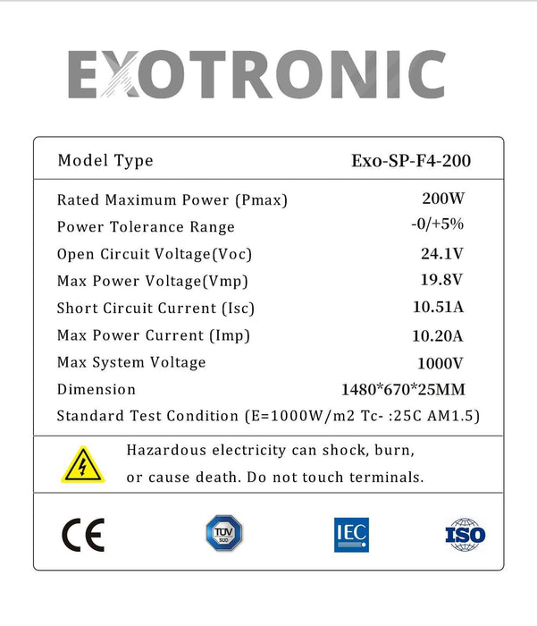 Exotronic 200W Fixed Solar Panel